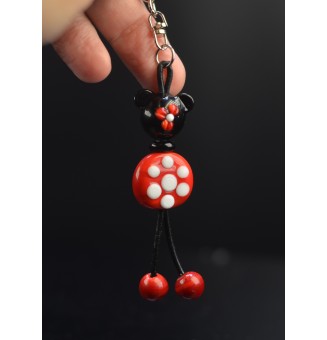 Bijou de sac ou porte clés "Minnie" - Perles de verre filé rouge et noir