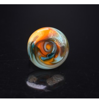 cabochon artisanal en verre "orange et turquoise" pour bague ou collier interchangeable en verre  (sans le support )