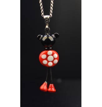 Collier Pendentif "Minnie" en Perles de Verre - Acier Inoxydable 60 cm + 3 cm