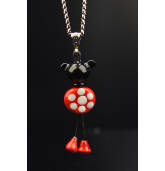 Collier Pendentif "Minnie" en Perles de Verre - Acier Inoxydable 60 cm + 3 cm