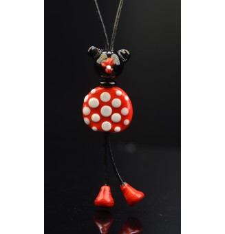 Collier Pendentif "Minnie" en Perles de Verre - Acier Inoxydable 60 cm + 3 cm