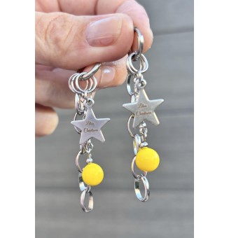 Boucles d’Oreilles "Rock" en Verre Filé jaune fluo et acier inoxydable -  par Liloo Créations