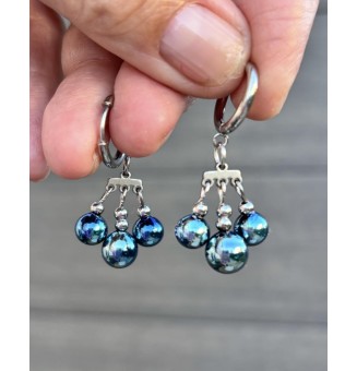 Boucles d’Oreilles en Verre Filé bleu mlétallisé et acier inoxydable -  par Liloo Créations