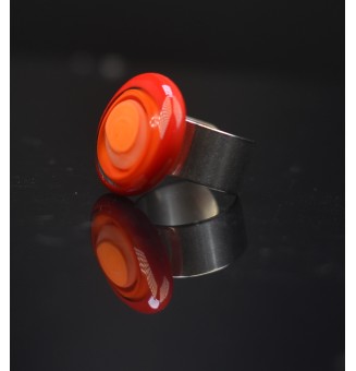 Bague en Verre Filé au Chalumeau "rouge corail abricot"  - acier INOXYDABLE