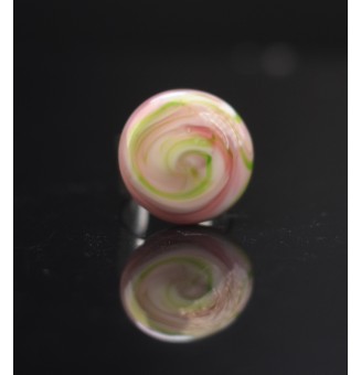 Bague en Verre Filé au Chalumeau "rose vert"  - acier INOXYDABLE