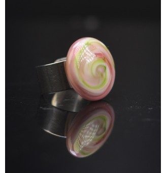 Bague en Verre Filé au Chalumeau "rose vert"  - acier INOXYDABLE