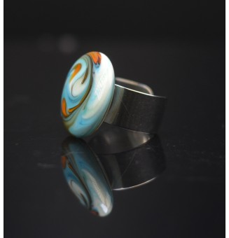 Bague en Verre Filé au Chalumeau "Turquoise orange"  - acier INOXYDABLE