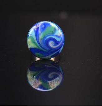 Bague en Verre Filé au Chalumeau "bleue"  - acier INOXYDABLE