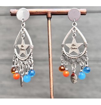 Boucles d’Oreilles en Verre Filé "orange turquoise" et acier inoxydable -  par Liloo Créations