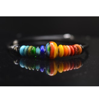 Collier Court en Cuir avec Perles de Verre filé – MULTICOLORE