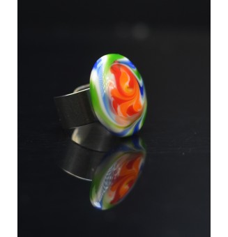 Bague en Verre Filé au Chalumeau "multicolore"  - acier INOXYDABLE