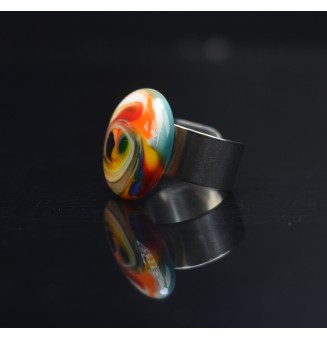 Bague en Verre Filé au Chalumeau "multicolore"  - acier INOXYDABLE