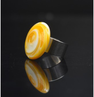 Bague en Verre Filé au Chalumeau "soleil" JAUNE - acier INOXYDABLE