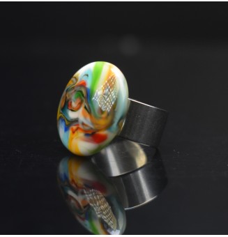 Bague en Verre Filé au Chalumeau "multicolore"  - acier INOXYDABLE