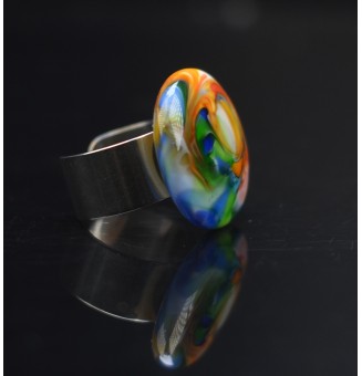 Bague en Verre Filé au Chalumeau "multicolore"  - acier INOXYDABLE