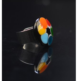 Bague en Verre Filé au Chalumeau "multicolore"  - acier INOXYDABLE