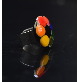 Bague en Verre Filé au Chalumeau "multicolore"  - acier INOXYDABLE