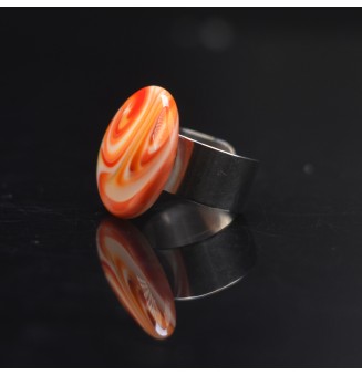 Bague en Verre Filé au Chalumeau "rouge corail abricot"  - acier INOXYDABLE