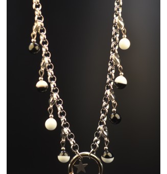 Collier CHARMS Modulaire en Acier Inoxydable et perles en verre filé – Liloo Créations - noir / blanc