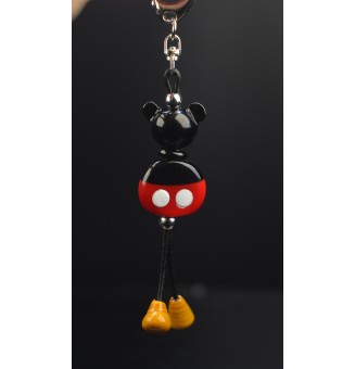 Bijou de sac ou porte clés "Mickey" - Perles de verre filé rouge et noir