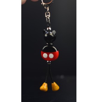 Bijou de sac ou porte clés "Mickey" - Perles de verre filé rouge et noir