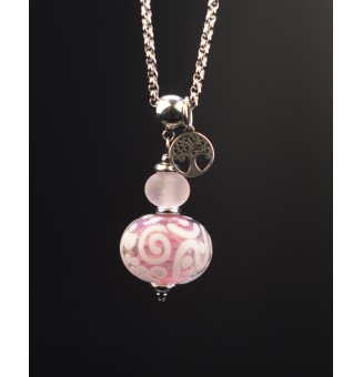 collier long 70+3 cm "rose" perles de verre filé au chalumeau