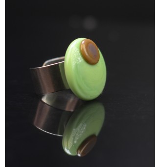 Bague en Verre Filé au Chalumeau "MARRON ET VERT"  - acier INOXYDABLE