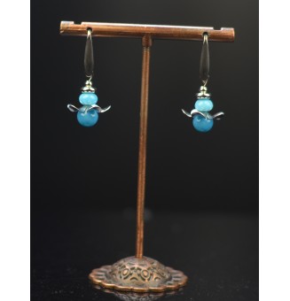 Boucles d'Oreilles "FLEUR" bleu turquoise opale, en Perles de Verre - acier inoxydable - Création Artisanale