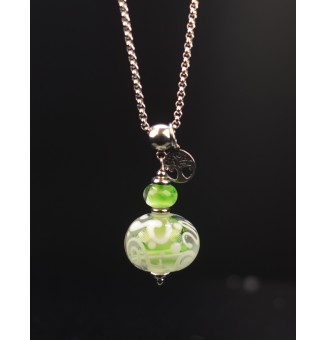 collier long 70+3 cm "VERT" perles de verre filé au chalumeau