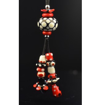 Collier GIRLY en Cuir Noir avec Perles de Verre Noir, ivoire et rouge - Nouveau Modèle Liloo Créations