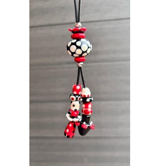 Collier GIRLY en Cuir Noir avec Perles de Verre Noir, ivoire et rouge - Nouveau Modèle Liloo Créations