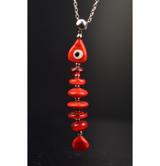 collier poisson artisanal en verre filé rouge 60 cm