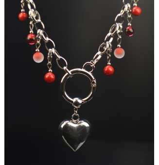 Collier CHARMS Modulaire en Acier Inoxydable et perles en verre filé – Liloo Créations - rouge/rubis