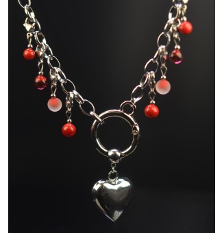 Collier CHARMS Modulaire en Acier Inoxydable et perles en verre filé – Liloo Créations - rouge/rubis