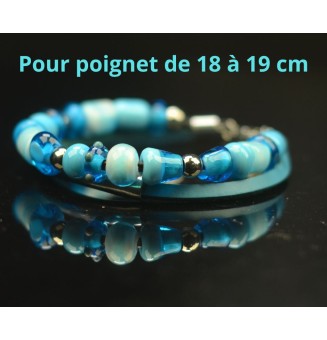 Bracelet ARTISANAL double en perles de verre "turquoise" CUIR Noir