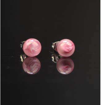 puces d'oreilles 7mm Acier Inoxydable en verre "rose"