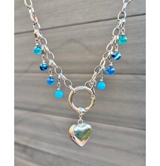 Collier CHARMS Modulaire en Acier Inoxydable et perles en verre filé – Liloo Créations - BLEU / vert