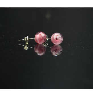 puces d'oreilles 7mm Acier Inoxydable en verre "rose"