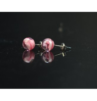 puces d'oreilles 7mm Acier Inoxydable en verre "rose"