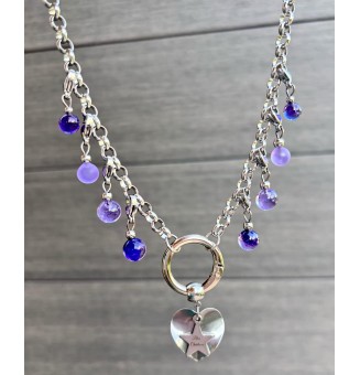 Collier CHARMS Modulaire en Acier Inoxydable et perles en verre filé – Liloo Créations - violet