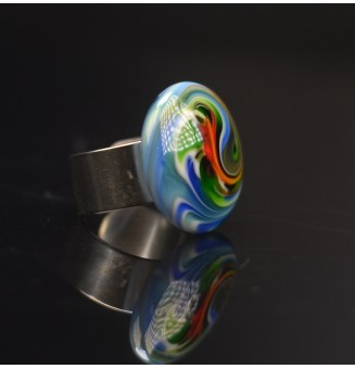 Bague en Verre Filé au Chalumeau "multicolore"  - acier INOXYDABLE