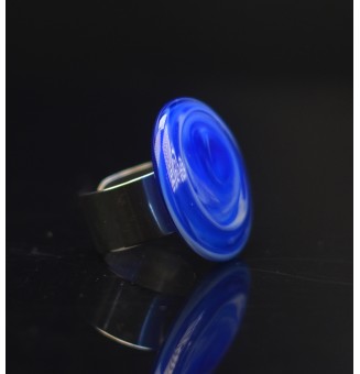 Bague en Verre Filé au Chalumeau "bleue"  - acier INOXYDABLE