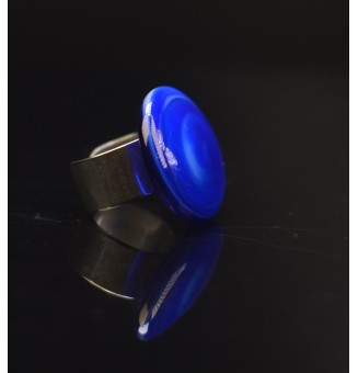 Bague en Verre Filé au Chalumeau "bleue"  - acier INOXYDABLE