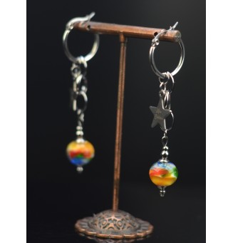 Boucles d’Oreilles "Rock" en Verre Filé multicolore et acier inoxydable -  par Liloo Créations