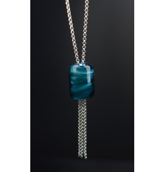 Collier Long Épuré avec Perle bleu petrole en Verre Filé – Liloo Créations  74 cm