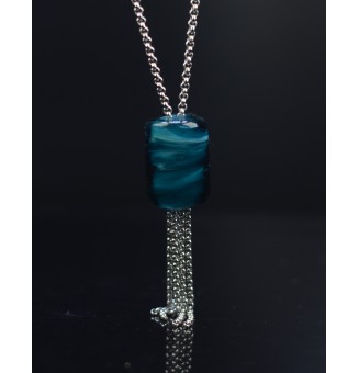 Collier Long Épuré avec Perle bleu petrole en Verre Filé – Liloo Créations  74 cm