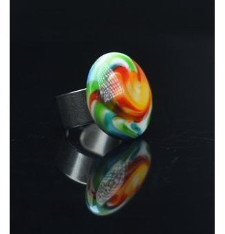 Bague en Verre Filé au Chalumeau "multicolore"  - acier INOXYDABLE