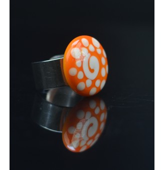 Bague en Verre Filé au Chalumeau ORANGE ET BLANC  - acier INOXYDABLE