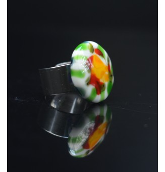 Bague en Verre Filé au Chalumeau "multicolore"  - acier INOXYDABLE