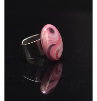 Bague en Verre Filé au Chalumeau "rose et mauve"  - acier INOXYDABLE